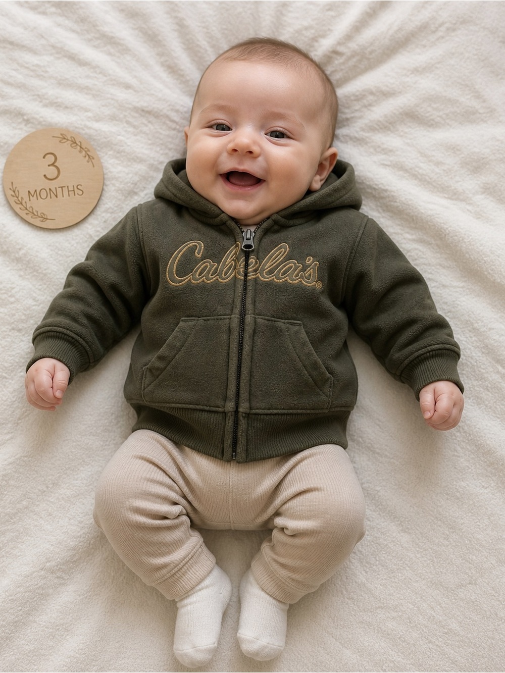 Cabela's Kids Olive Army Green Fleece Zip Hoodie Size 0-3 Months